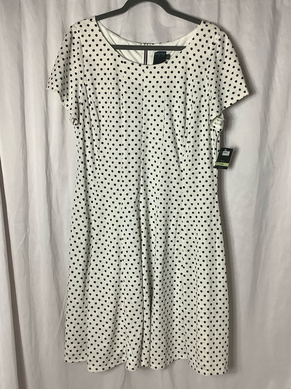 Polka Dot Short Sleeve Dress - White with Black Dots